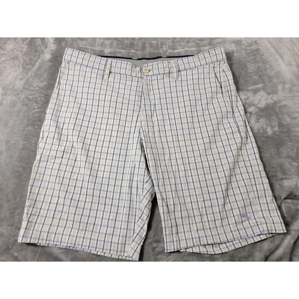 Tommy Bahama White Plaid Shorts Mens 36x9 Nylon Stretch, shirt Gripper‎ waist
